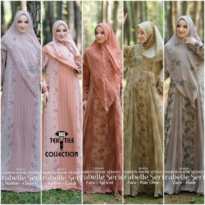 Set Gamis Dress Ceruty Babydoll Printing Premium Syari Branded Merah Bata - Coklat Susu - Mocca - Ol