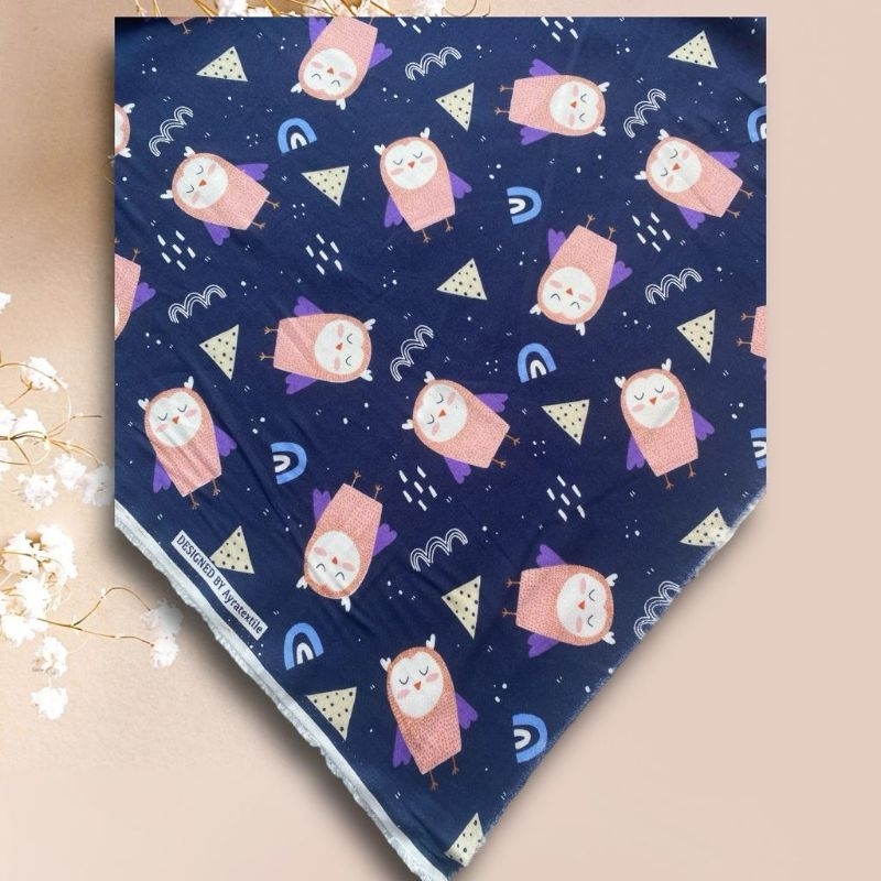 kain katun rayon Viscose motif karakter anak anak burung hantu lucu best seller murah meriah