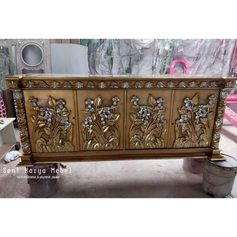 Bufet Ukir Kayu Jati - Bufet Hias Ukir Jati Jepara - Bufet Ukir Taman Jati Gold Jepara