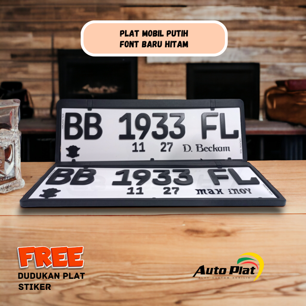 Plat Nomor Mobil Font Baru Dasar Putih FREE STIKER