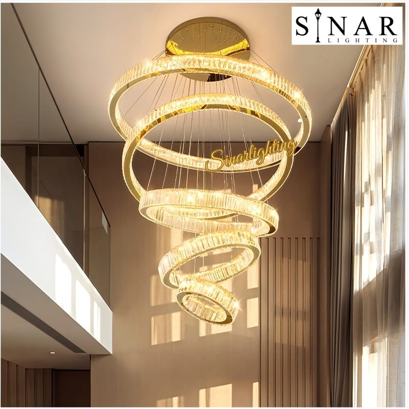 Lampu gantung modern Gold Ring 100 cm LED kristal M38050