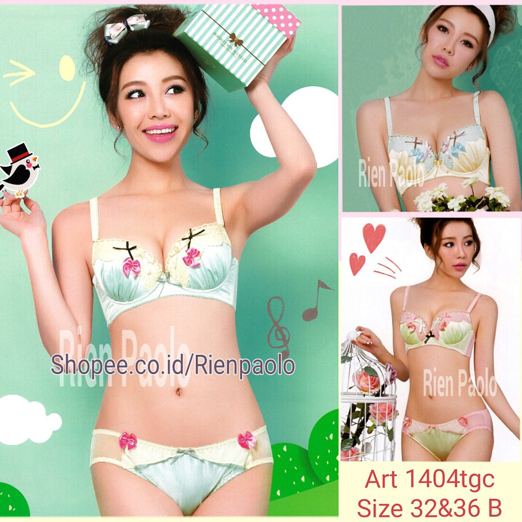 Bra Wanita Push Up BH Kawat CD Lingerie Set Sexy Hot Polos Bordir Bunga Premium Rien Paolo 1404