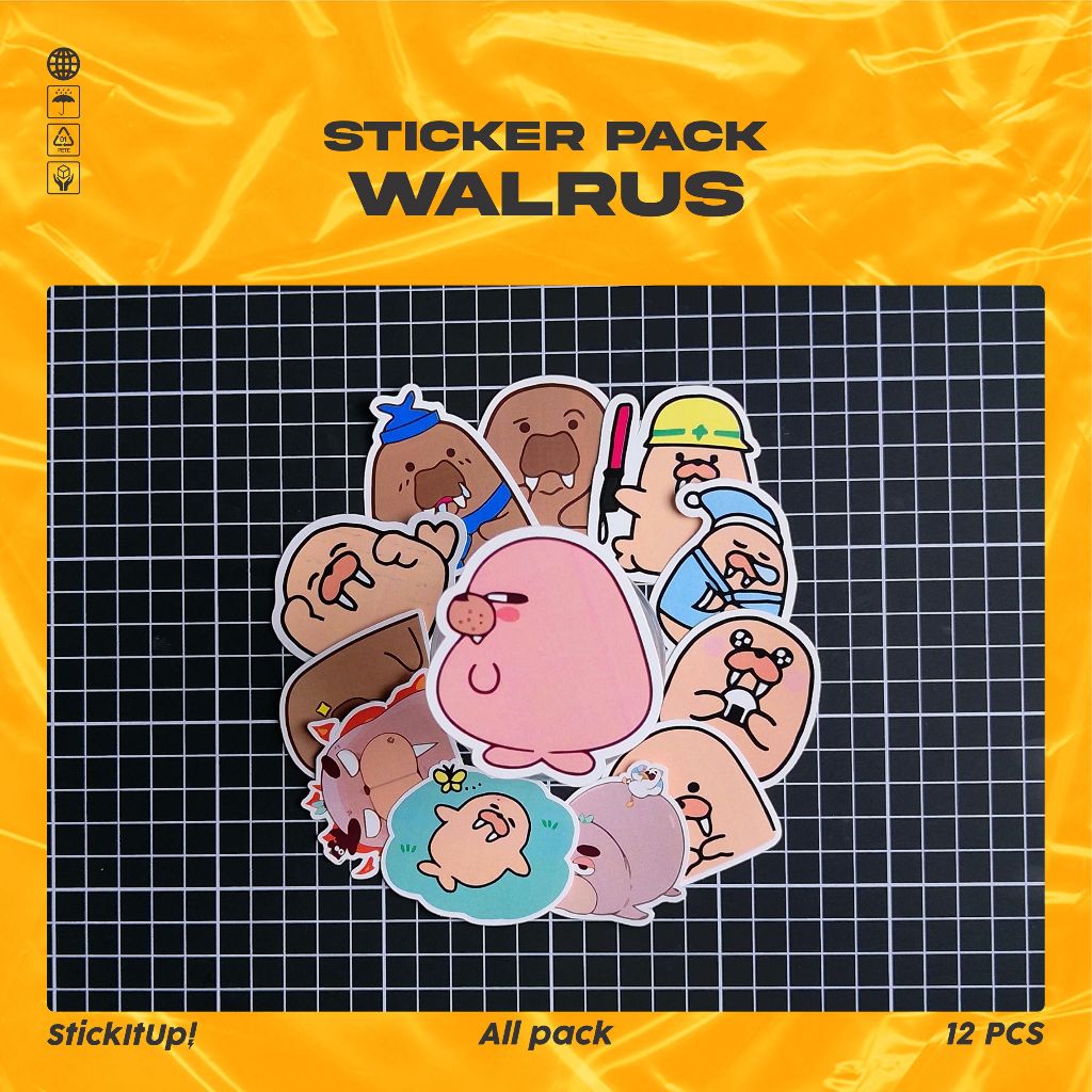 

COD✨ StickitUp Stiker Pack Walrus Lucu Untuk Koper Laptop Skateboard