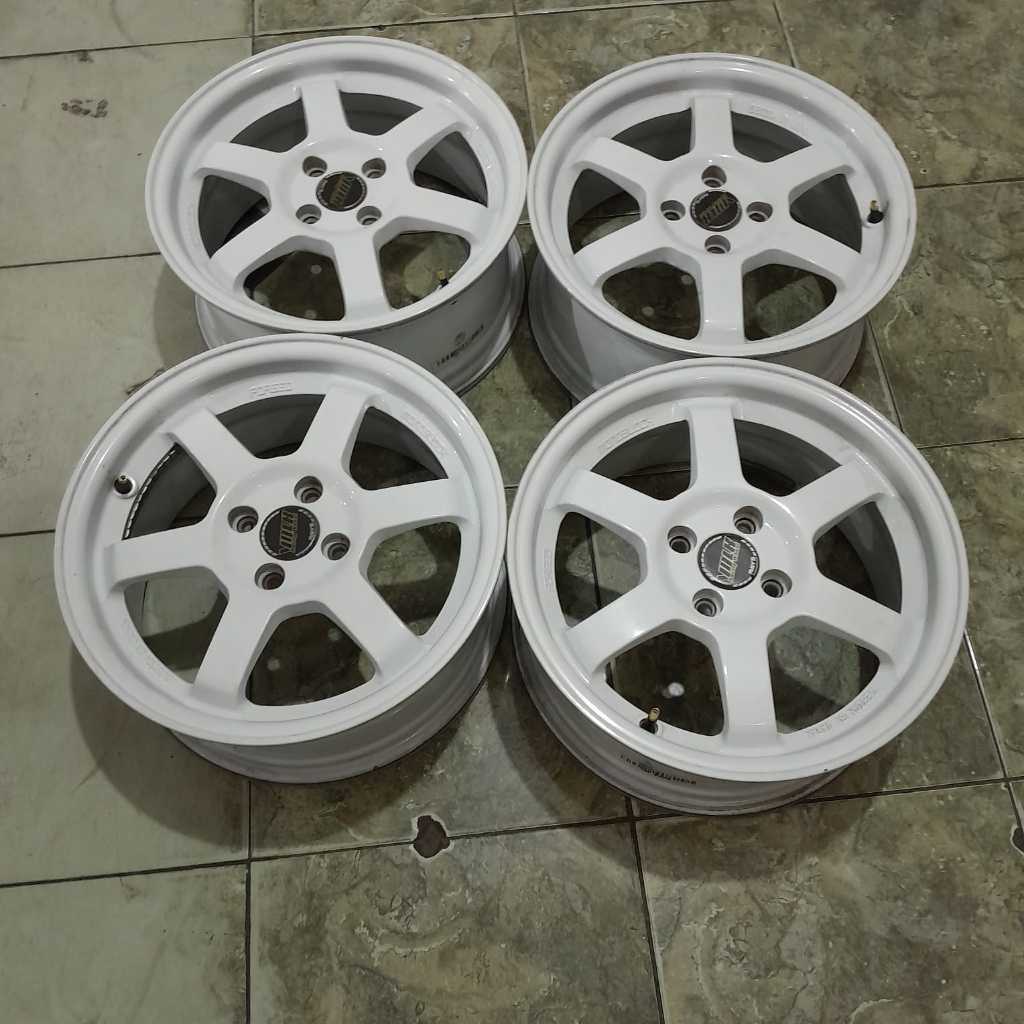 VELG MOBIL BEKAS SEKEN R16 BAUT 4 TE37 RING 16 LEBAR 7 PCD 4X100 ET 42 WHITE UNTUK JAZZ YARIS MOBILI
