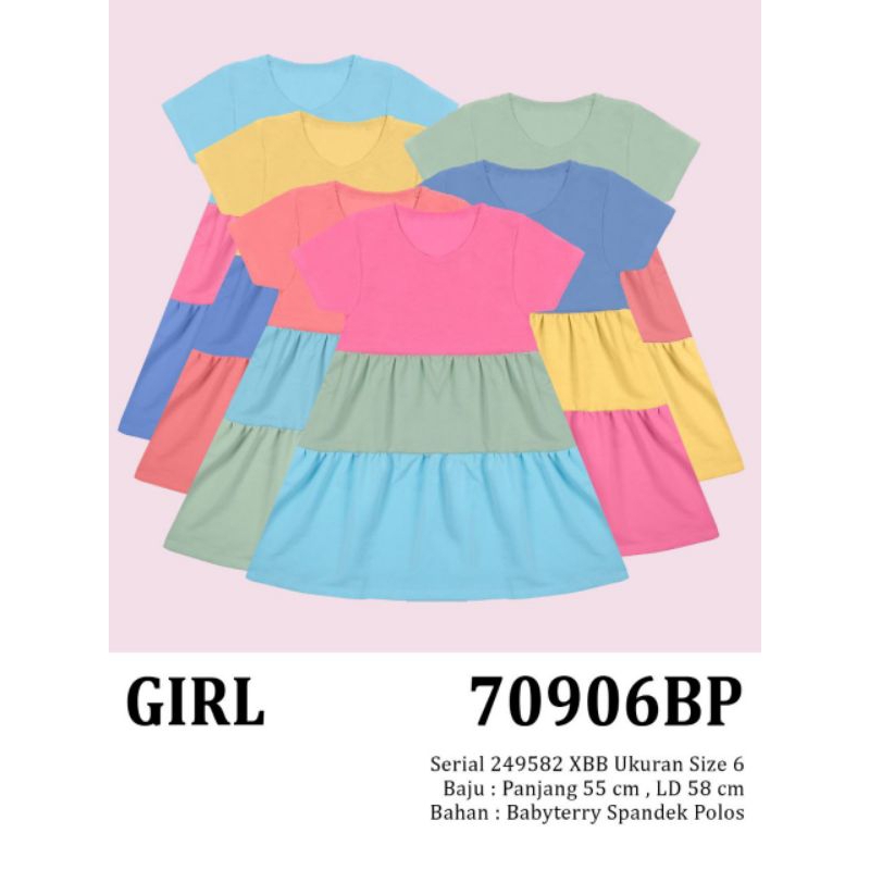 70906BP Lemone anak daster dress size 6 rempel polos babyterry