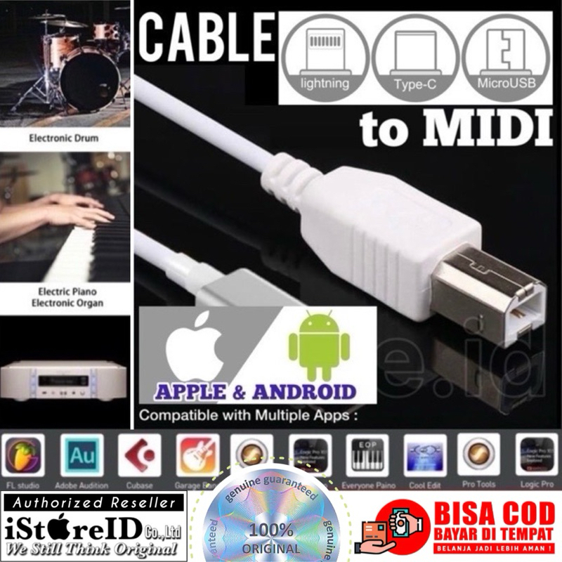 [COD] (Free: Sticker) MIDI to Lightning / Type C / Micro USB Cable for Electronic Piano Drum Guitar 