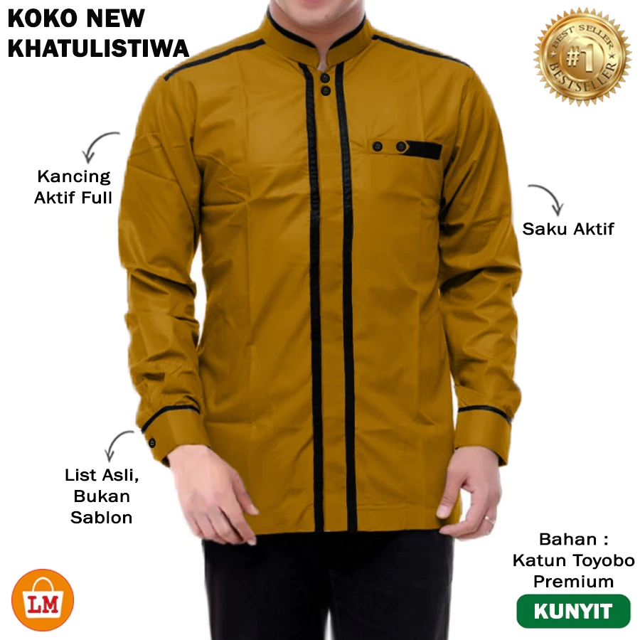 ABDULLAH 1 - BAJU KOKO KEMEJA KURTA PRIA LAKI LAKI MUSLIM DEWASA BAPAK BAPAK S M L XL XXL 3XL KATUN TOYOBO JUMBO LENGAN TANGAN PANJANG LEBARAN KONDANGAN WARNA POLOS KUNING KUNYIT MUSTARD KUBUS