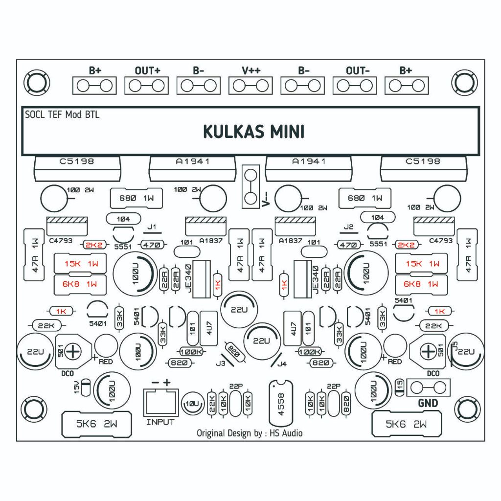 PCB OCL TEF BTL Amplifier