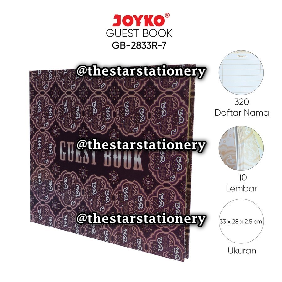 

(1 Biji) GROSIR Buku Tamu Joyko GB-2833R-7 10 Lembar / Guest Book Buku Tamu Daftar Undangan Batik Joyko GB 2833R 5 / Joyko GB 2833