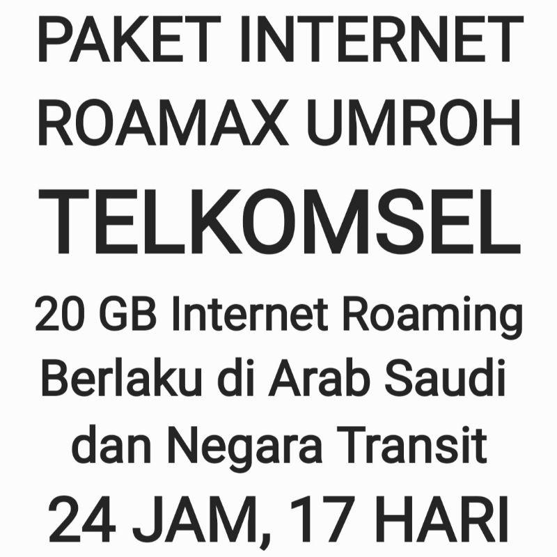 Paket Internet Roamax Roaming Umroh Umrah Telkomsel Luar Negeri Negri 20GB Tsel Kuota Data 17 Hari 24Jam