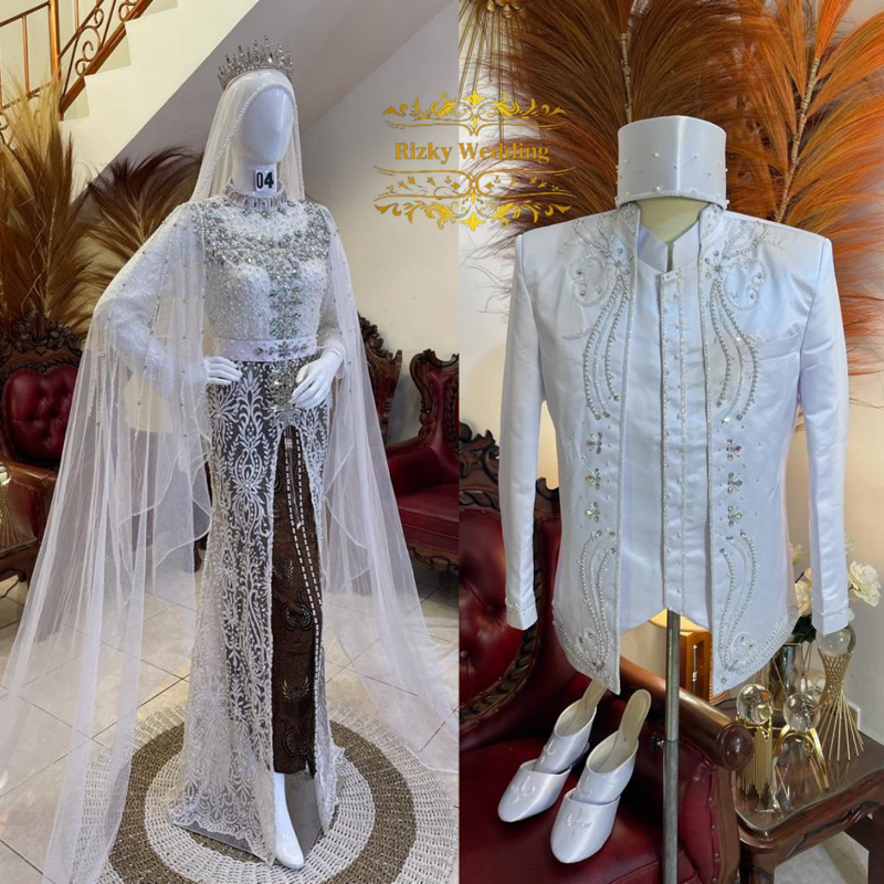 Sepasang kebaya pengantin akad || Kebaya akad nikah || kebaya akad full payet || kebaya akad putih |