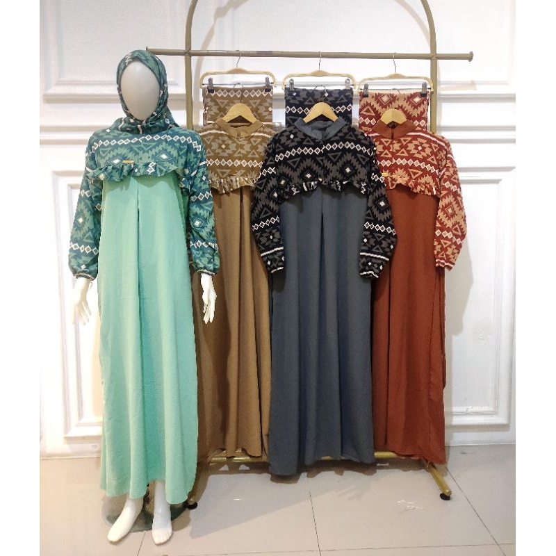 SET GAMIS HIJAB VIRAL ETNIK CRINKLE ALEVA