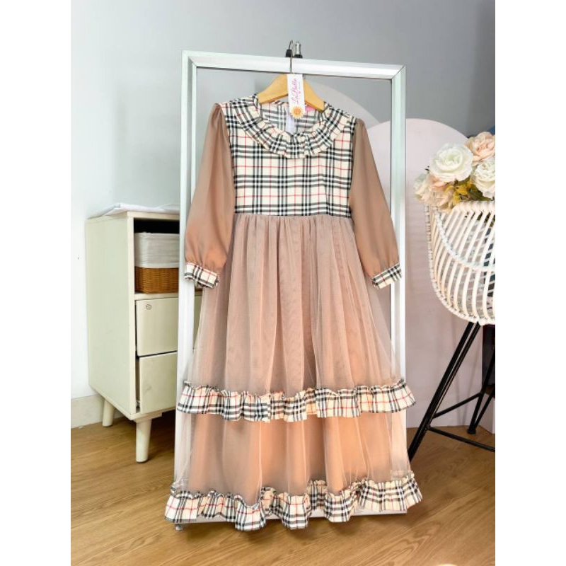 COKSU MALAIKA LABELLA COKLAT SUSU CANTIK TULLE GAMIS ANAK PESTA TUTU PINK BIRU WHITE PUTIH MOTIF