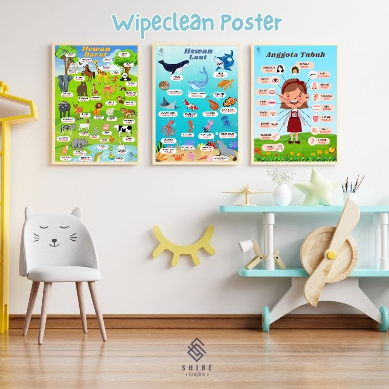 Poster Edukasi Wipe Clean / Poster Buah & Sayur / Poster Warna / Poster Hewan Darat & Laut / Poster 