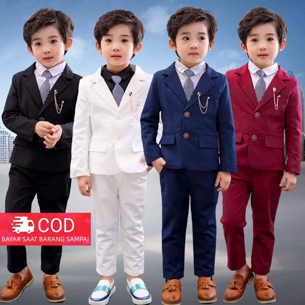 Setelan Jas Blazer Anak Laki-laki 2 Buah Pakaian Formal Jaket Mantel Celana Set Pakaian Tuksedo Form