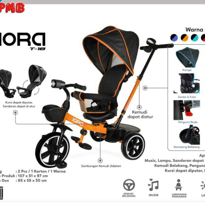PMB IORA T18 Sepeda Anak Roda 3 Plus Dorongan - Sepeda Stroller