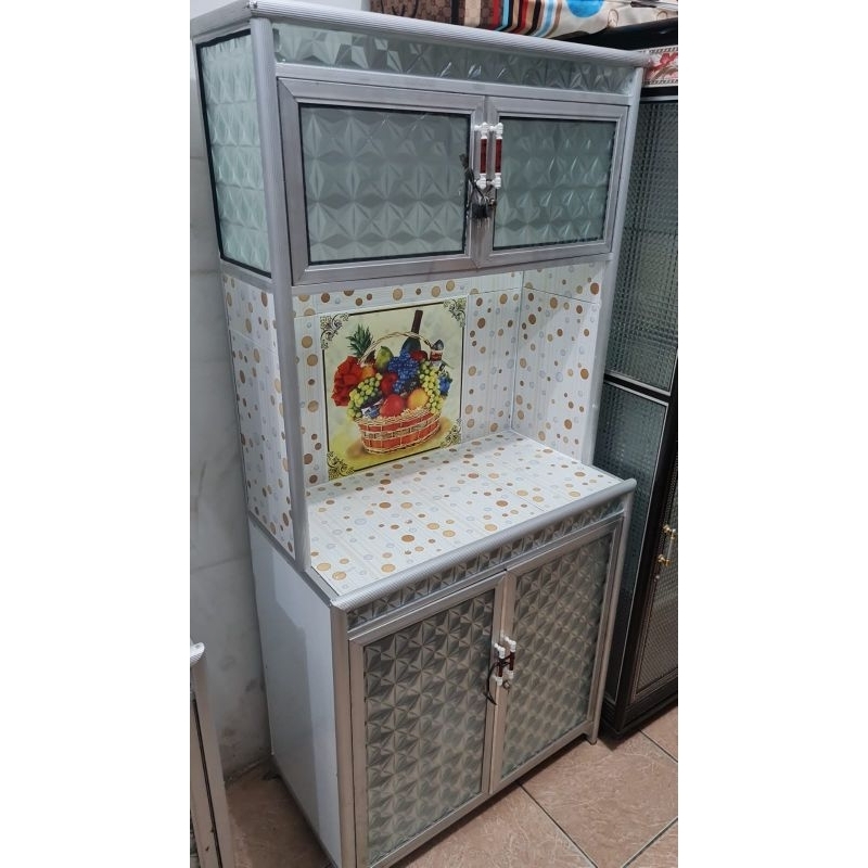 LEMARI PIRING 2 PINTU, 3 KERAMIK, ALUMINIUM PALEMBANG