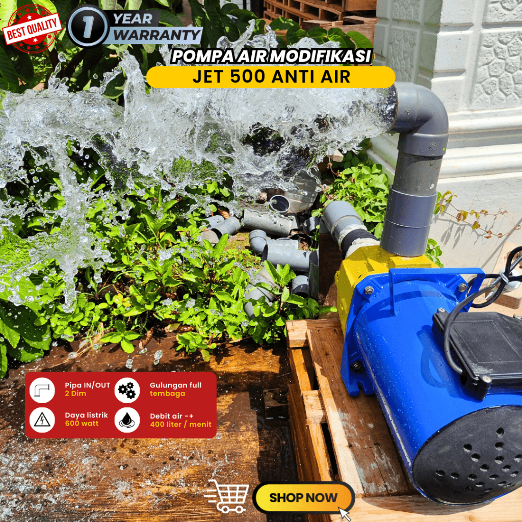 Jual pompa air modifikasi pipa 2 dim ANTI AIR debit air super besar type jet 500 untuk sirkulasi kol