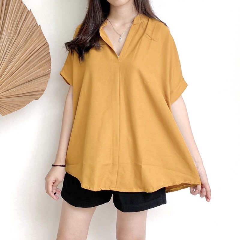 Blouse Atasan Wanita Lengan Pendek Rayon Polos Hitam