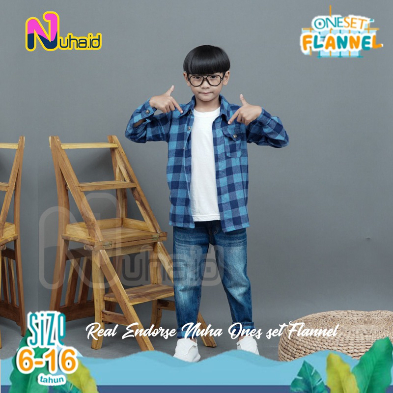 Setelan jeans flanel setelan anak 6-16 Tahun setelan jeans anak remaja setelan jeans kemeja flanel p