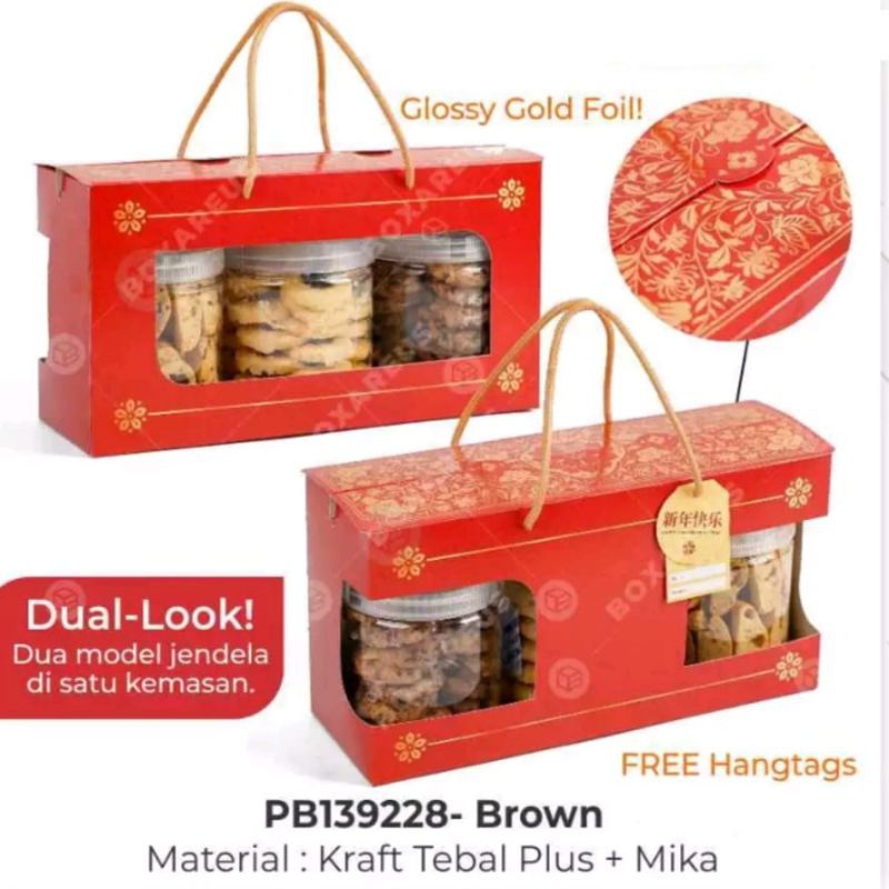 

BOX IMLEK PB139228 | Box Hampers Imlek Box 3 toples kue kering Dus Hampers Chinese New Year