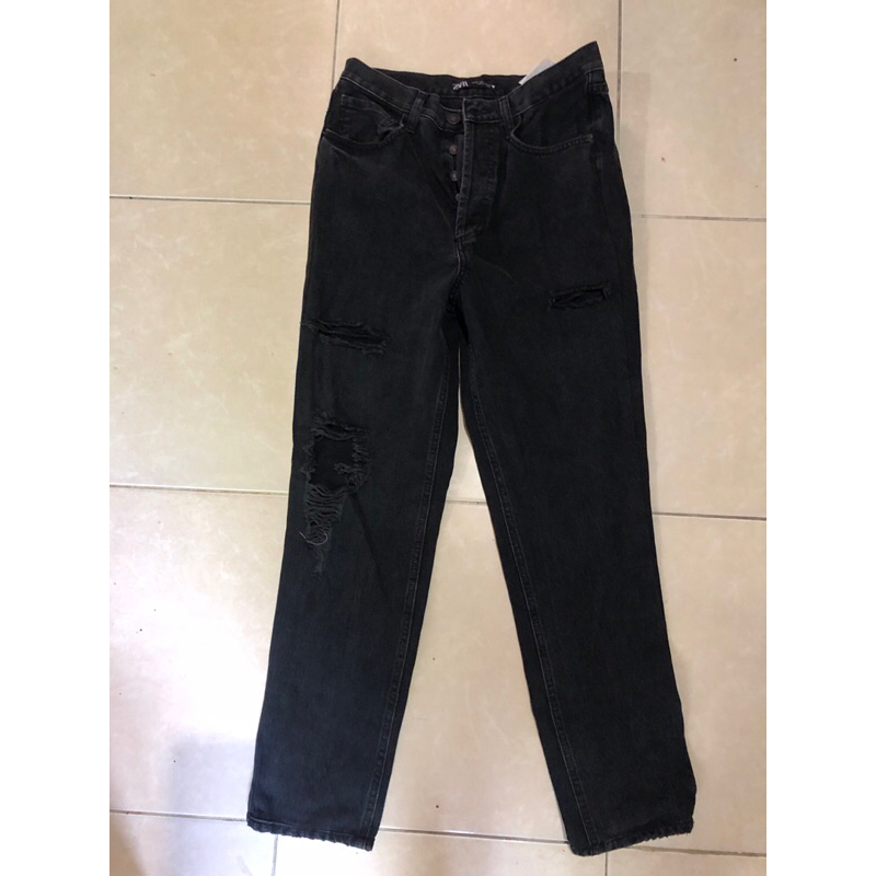 zara ripped denim jeans hitam preloved
