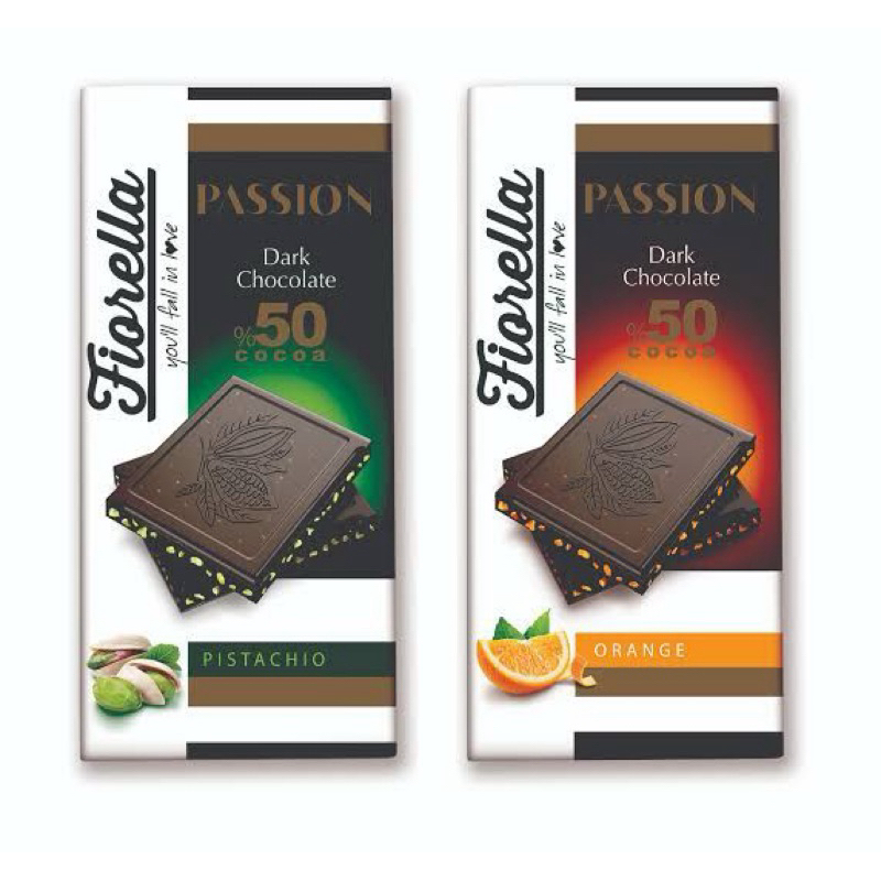 

Fiorella passion dark chocolate 50% cocoa with pistachio orange 100g coklat turky