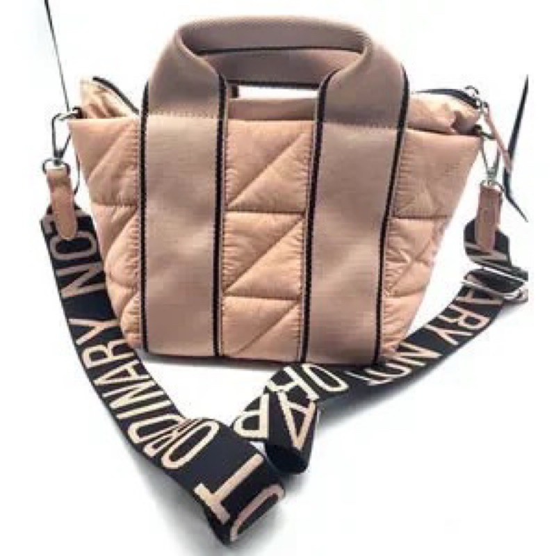 Tas Wanita zara nylon city bag pink with slogan tote bag slingbag