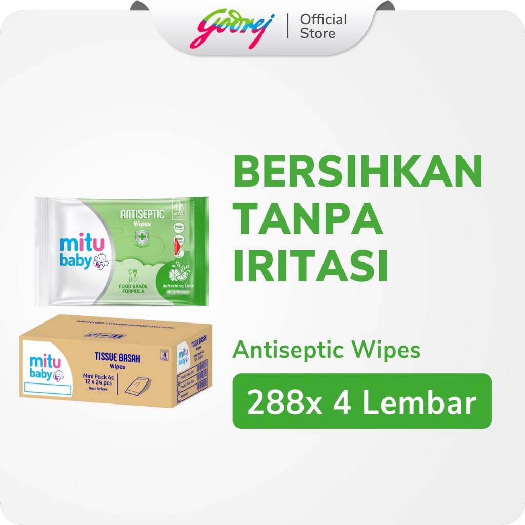 [1 Karton isi 288pcs] Mitu Baby Tissue Antiseptic Refreshing - 4s - Tisu Basah Bayi