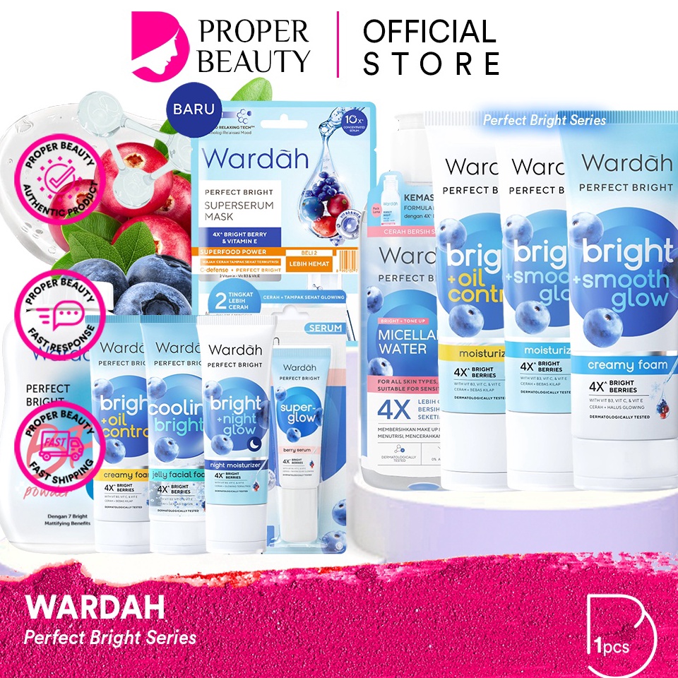 PROMO ALE WARDAH Perfect Bright Series Indonesia  Micellar Water Creamy Foam Jelly Facial Foam Night Moisturizer Bright BB Powder  Tone Up Oil Control Smooth Glow Cooling Bright  Skincare Face Care  Skin Brightening Glowing  Cleanser Cl