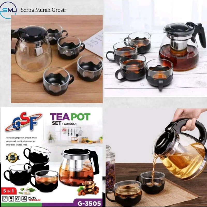 Teko Kaca Dengan Saringan/Teko Kaca Hitam Set/Tea Pot GSF