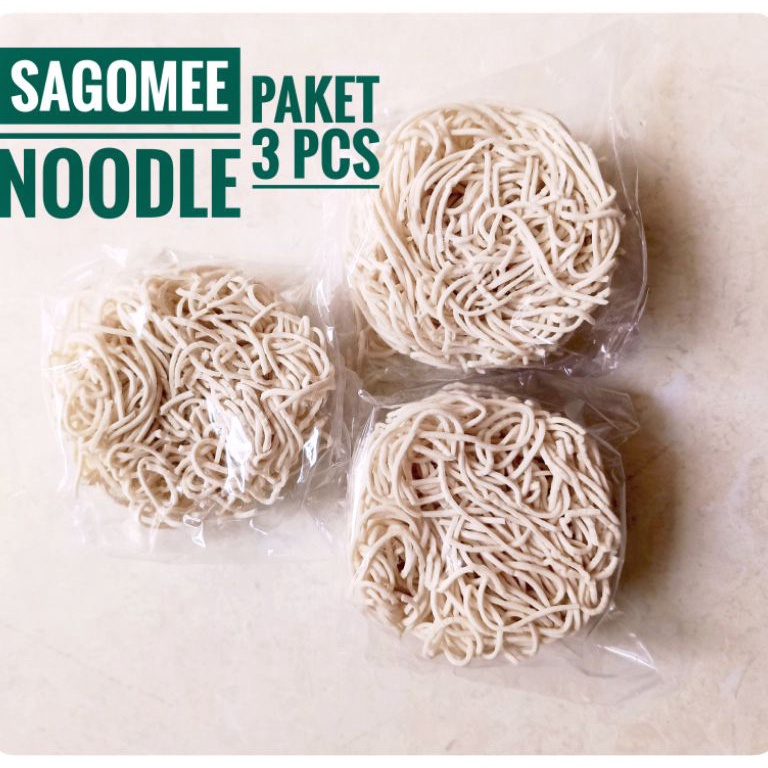 

PAKET LENGKAP Sago mee Block Sagomee Only Mee isi 3 pack Tanpa Bumbu Tanpa Cup