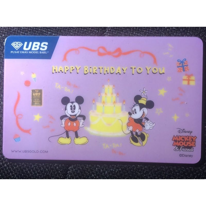 UBS Logam Mulia Disney Mickey & Minnie Mouse Happy Birthday 0.1 Gr