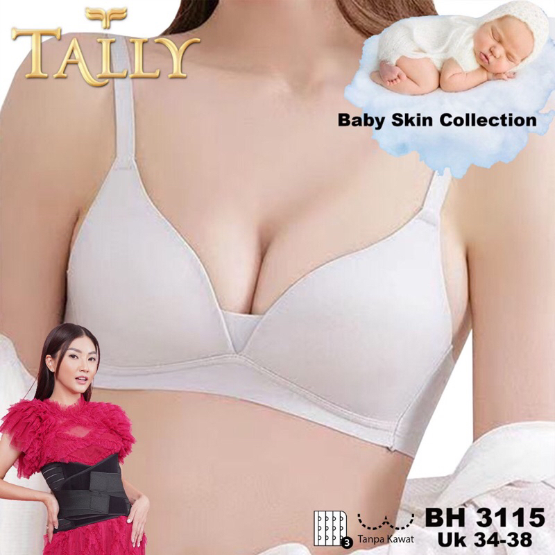 TALLY BH 3115 Bra Tanpa Kawat Busa Tipis Bahan Seamless Baby Skin CUP A Kait 3 Bra Kemben