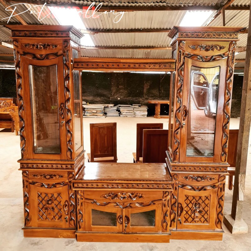 Bufet Meja TV Pisah Ukir Full Kayu Jati Jepara PGM-001