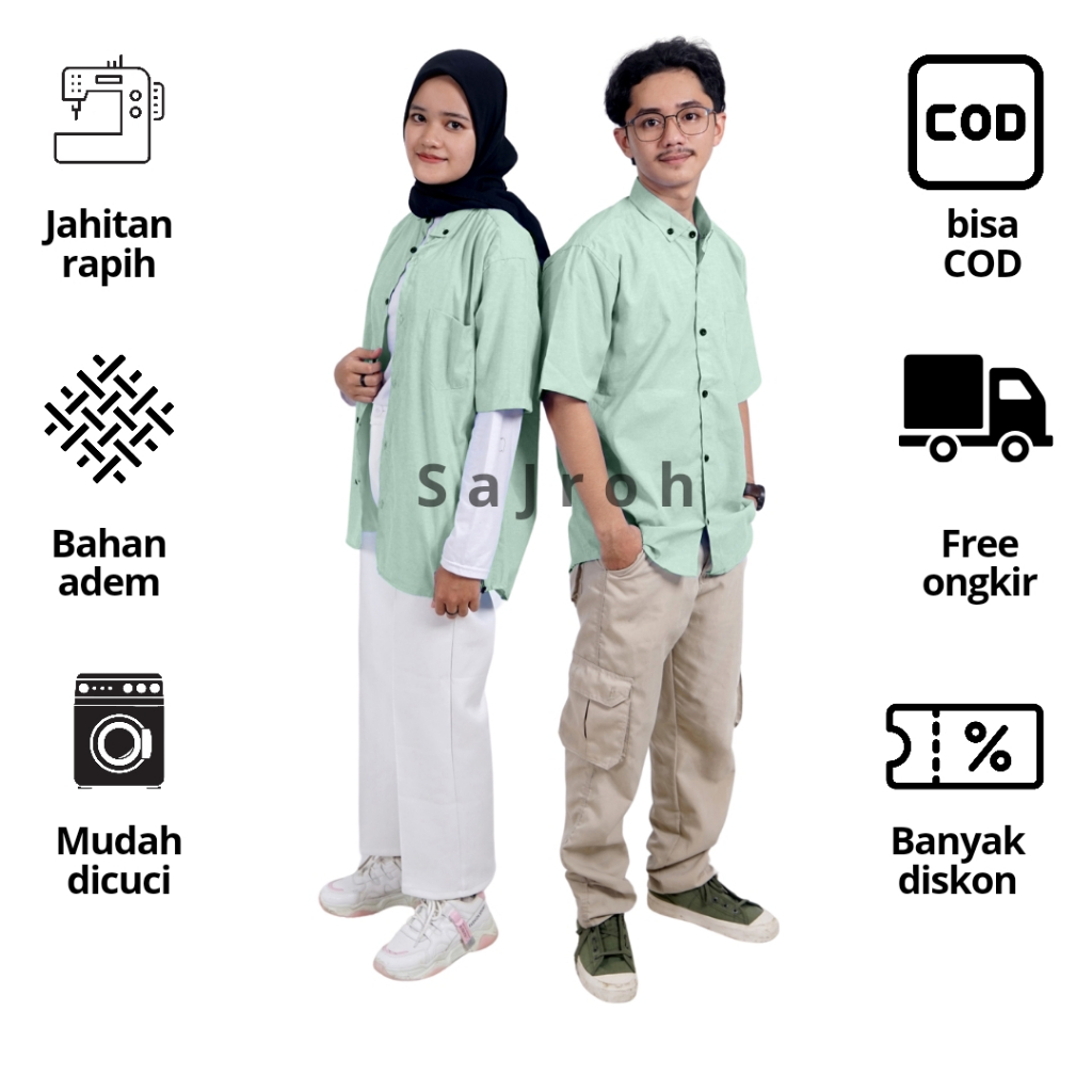 Kemeja Polos Pria Lengan Pendek Sage Green | Hem Kemeja Polos Pendek Dark Green | Kemeja Anak, Dewas