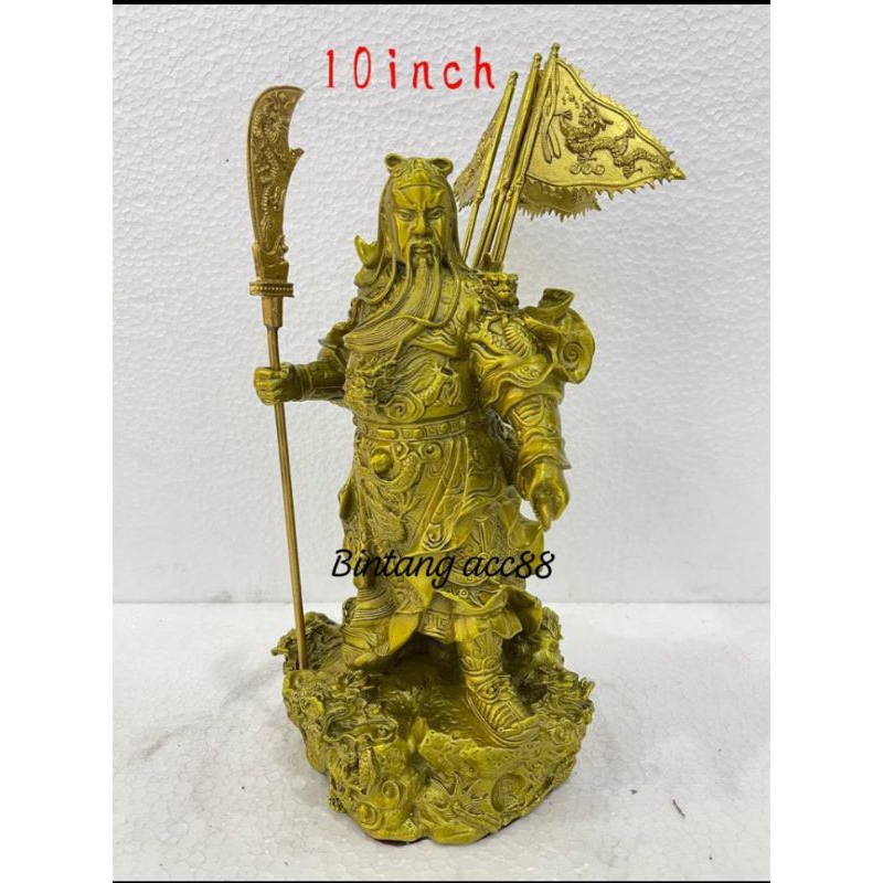 patung dewa kwan kong berdiri 9 naga -10inch -kuningan- 23