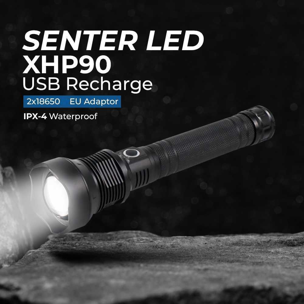 Senter LED USB Rechargeable Flashlight Waterproof XHP90 TaffLED