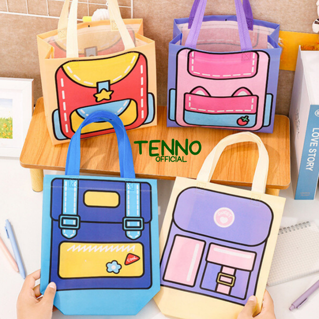

TENNO Tas Belanja Travelling Goodiebag Shopping Tote Bag Non Woven Anti Air Lucu Berwarna Full Color Motif