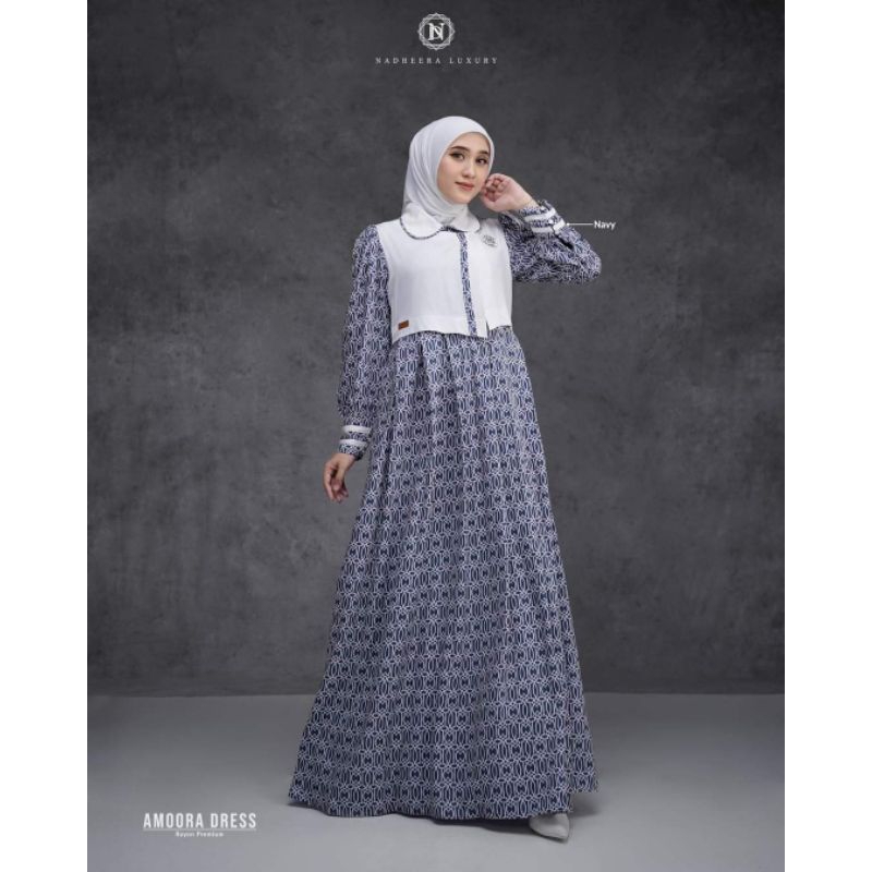 Dress Nadheera Luxury // Gamis dress nadheera motif terlaris // Gamis nadherra bahan rayon adem amoo