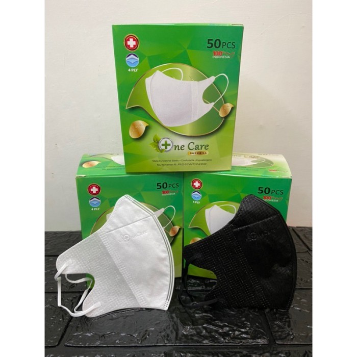 MASKER DUCKBILL ONE CARE EMBOS HITAM PUTIH ISI 50 PCS