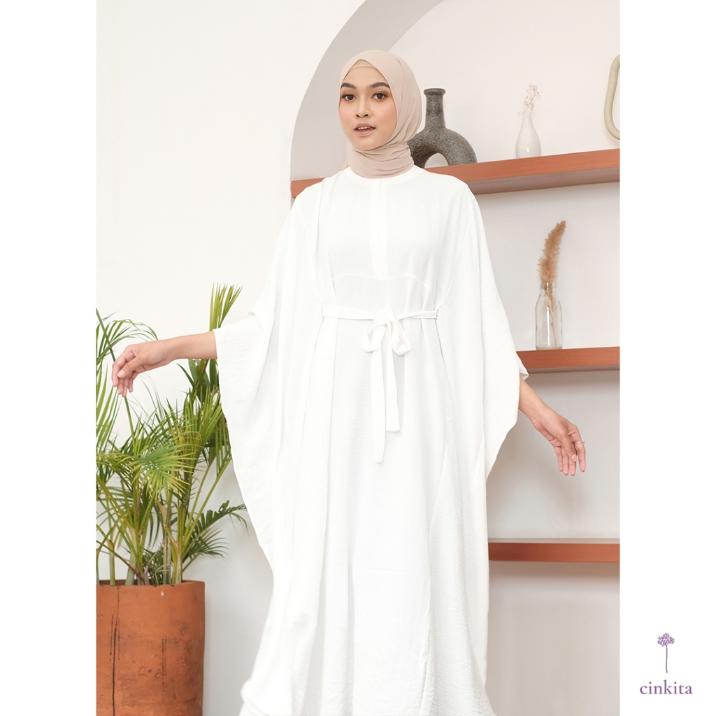 Cinkita Kaftan Dress Panjang Hijaber Aska Putih White