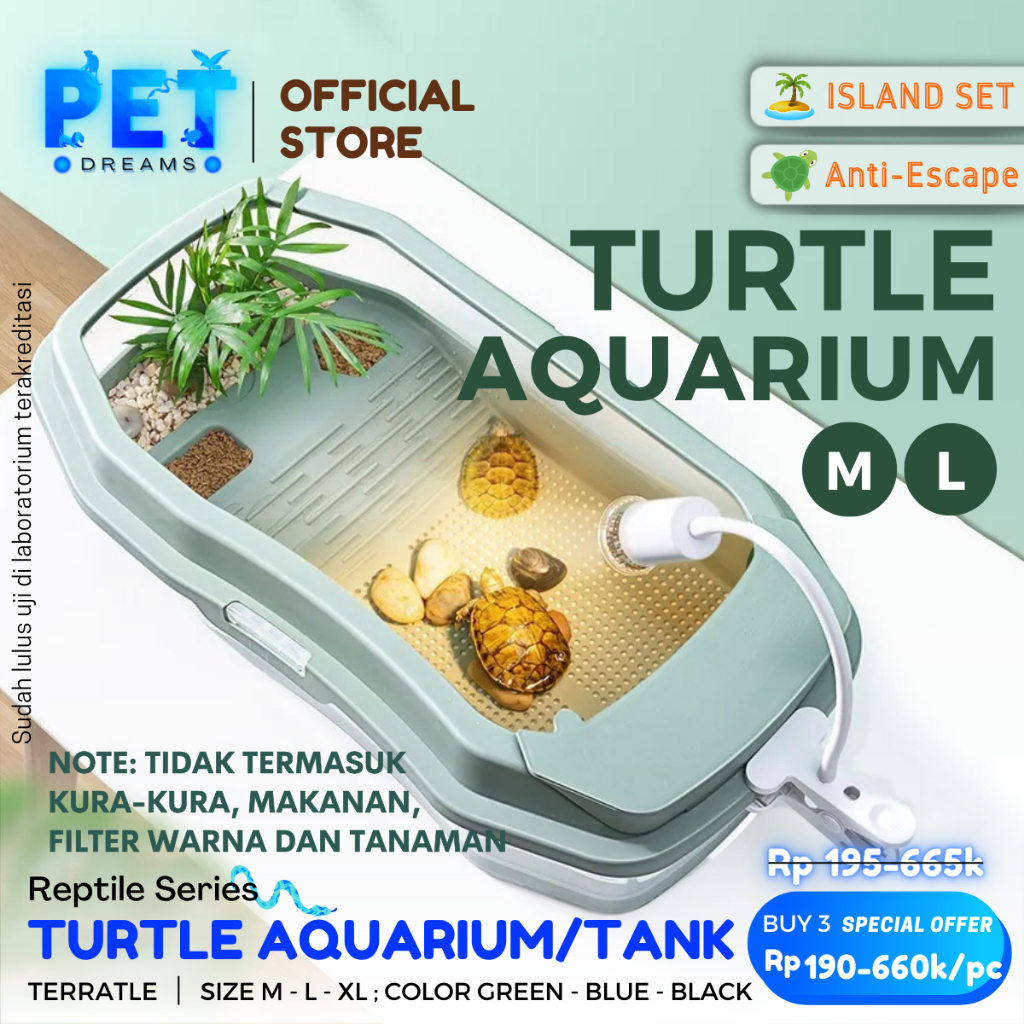 AQUARIUM KURA KURA SIZE M & L KANDANG AKUARIUM TEMPAT BAK EMBER RUMAH TURTLE AIR BRAZIL TANK SET FIL