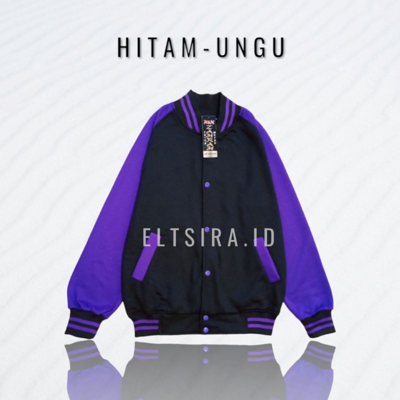 Jaket Varsity Baseball POLOS / Jaket Pria Wanita Terbaru || UNGU - HITAM