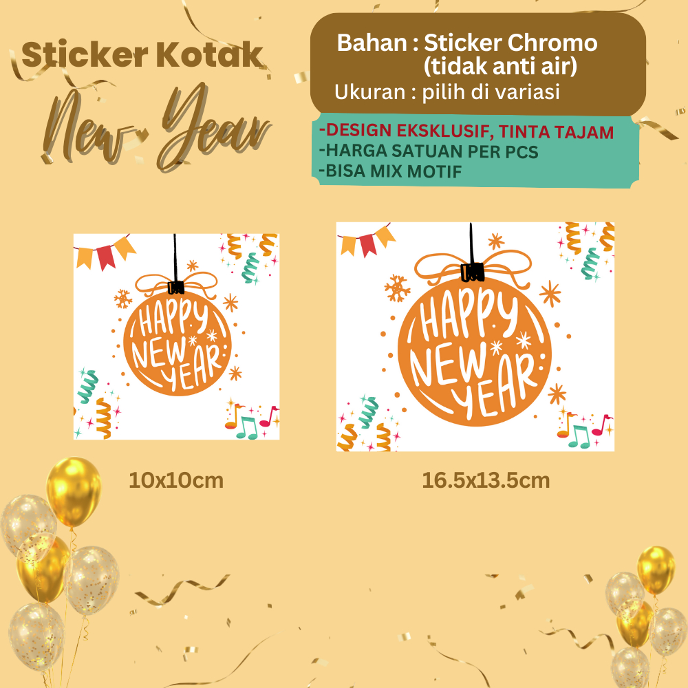 

Sticker Happy New Year Kotak 10x10 cm Stiker Segel Toples Tahun Baru by Hapunni
