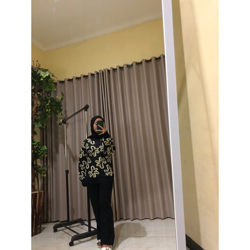 ONE SET WANITA BAJU DAN CELANA RAJUT MOTIF