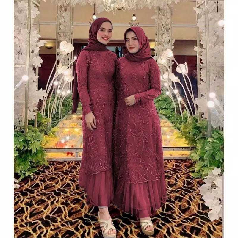 SABRINA MAXY SATIN DRESS MIX BROKAT DRESS BUSUI FRIENDLY BAJU PESTA BRIDESMAID KONDANGAN READY JUMBO
