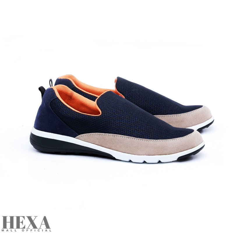 Sepatu Pria Sneakers Slip On Selop Casual Original Biru Tanpa Tali