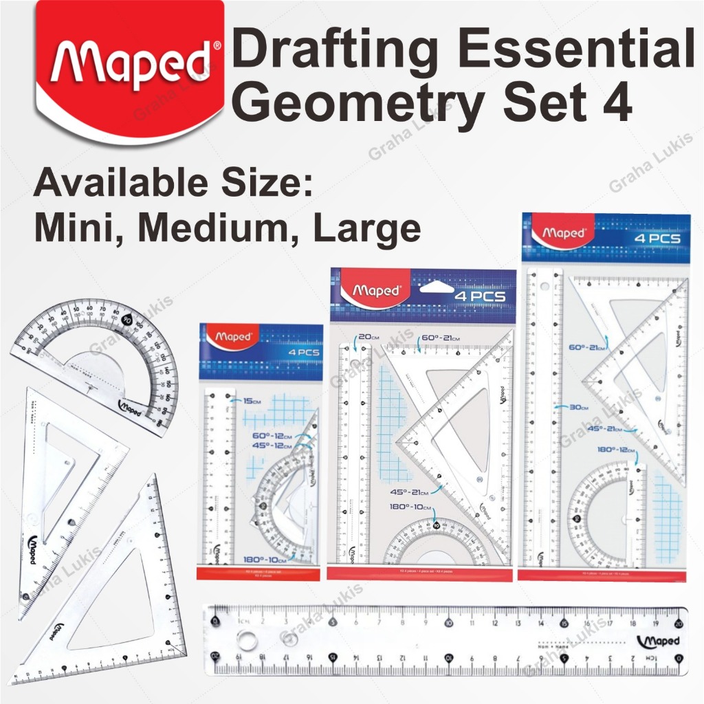 

MAPED Drafting Essential Geometri / Penggaris Segitiga / Busur Derajat Set 4 Geometry