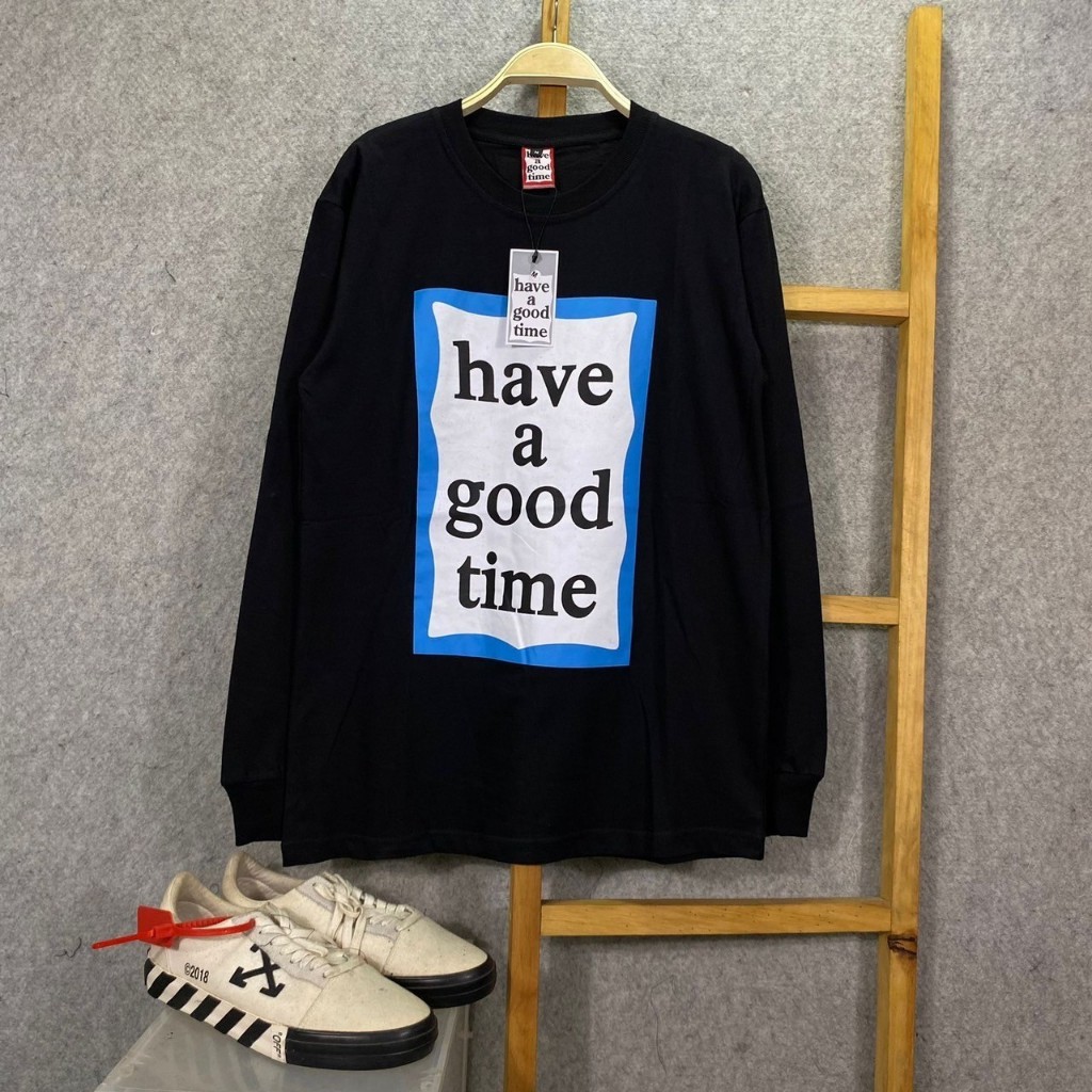 KAOS TSHIRT LENGAN PANJANG LONG SLEEVE HAVE A GOOD TIME BLUE BLACK